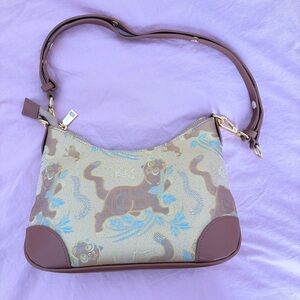 Silk and leather Brown tiger Patterned Shoulder Bag
